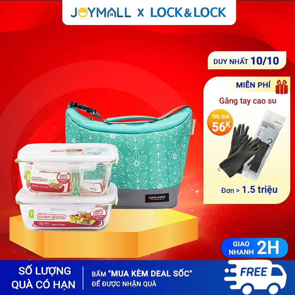 Bộ túi hộp cơm thủy tinh Lock&Lock 3EA LLG428M2 - Hàng chính hãng, dùng trong lò vi sóng, lò nướng - JoyMall