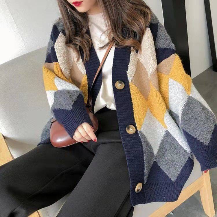 Áo khoác cardigan len nữ họa tiết kim cương  cao cấp hot thu đông