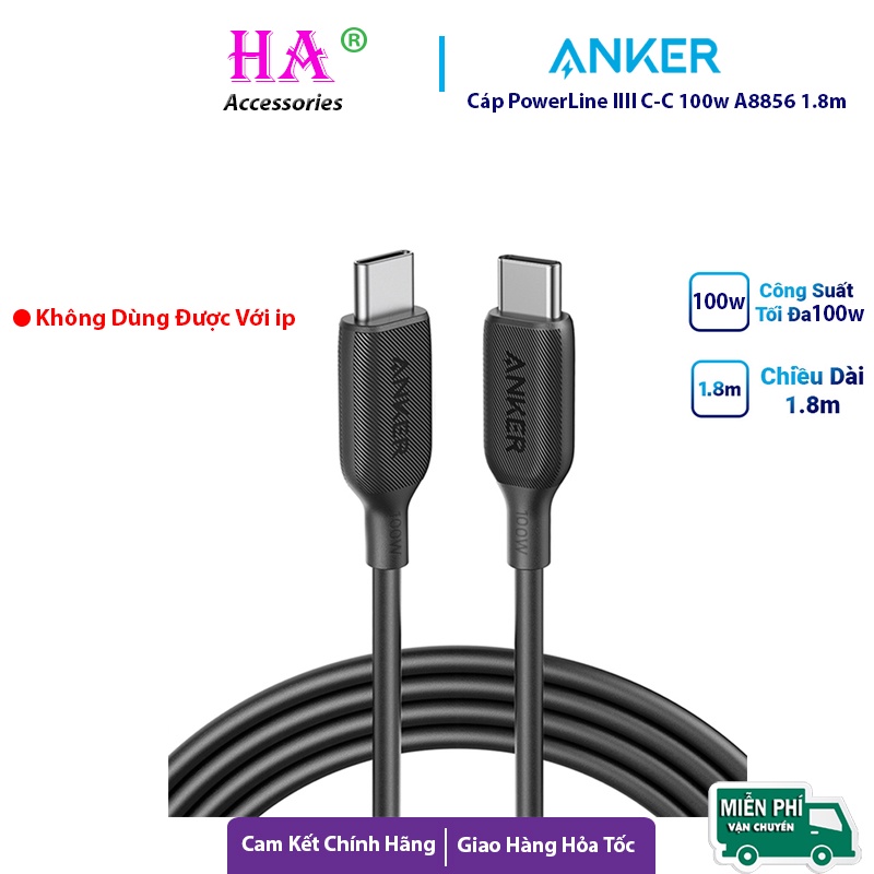Cáp Sạc Nhanh Anker Powerline III USB-C to USB-C 100w A8856 Dài 1.8m Cho Laptop , Điện Thoại , Máy Tính Bảng