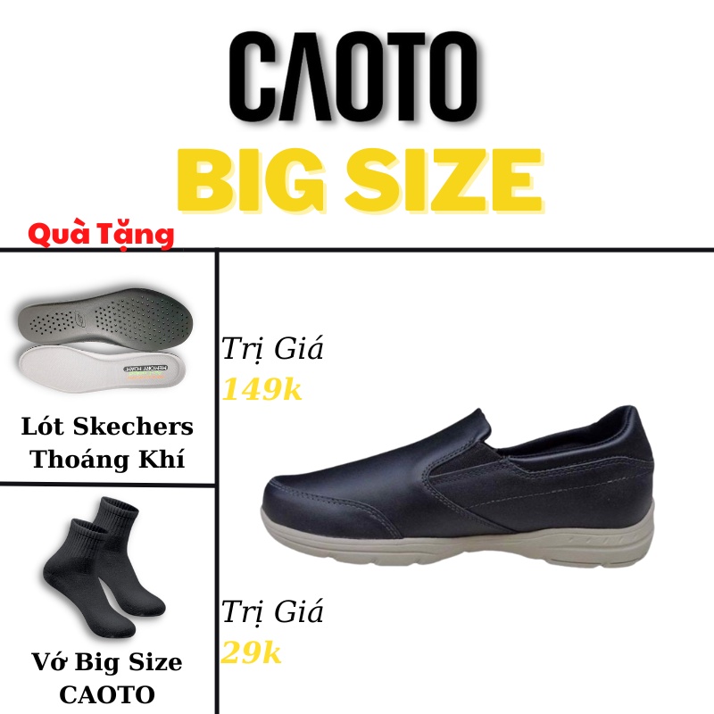 Giày Skechers Da Mềm Slip On Màu Đen Size Nam Lớn - Giày Slip On Size Nam Lớn 45 46 47 48