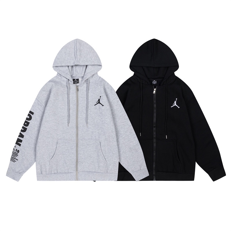 A &amp; J High Áo Hoodie Dây Kéo Thêu Biểu Tượng Jumpman Thời Trang Đường Phố