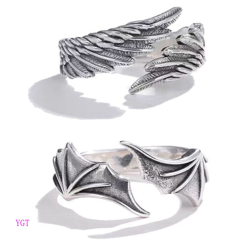 Ygt Nhẫn Hình Cánh Thiên Thần Màu Bạc Cổ Điển Phong Cách Punk Hip Hop Thời Trang Cho Nam Và Nữ