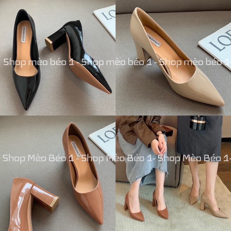Giày cao gót da bóng basic gót trụ fullbox hàng quảng châu cao cấp