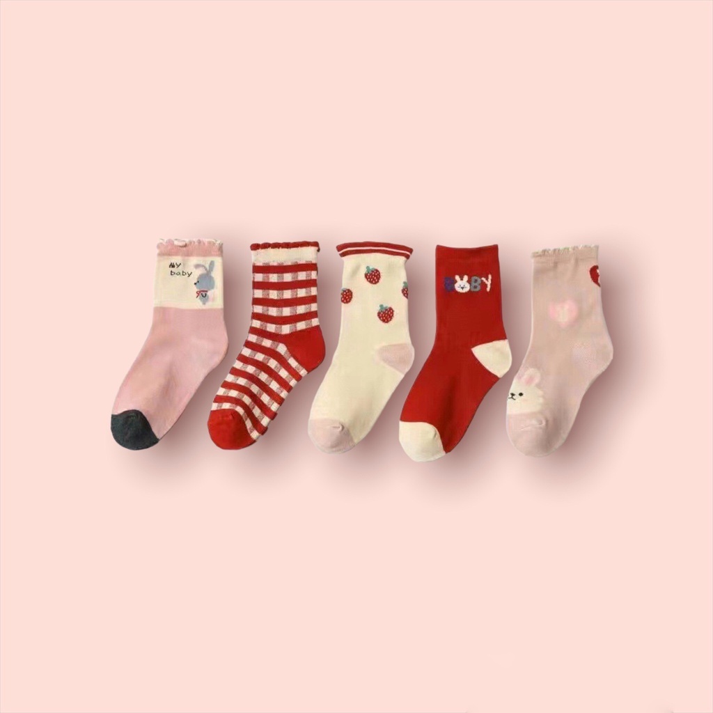 Set 5 đôi Tất cho bé gái mẫu xuất hàn happy baby chất cotton co giãn 4 chiều mềm mại
