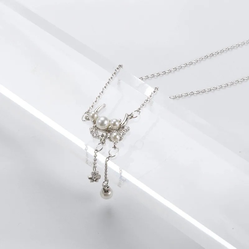 Vòng cổ Ngắn Hình Trăng Sao Đính Ngọc Trai Đơn Giản Cho Nữ