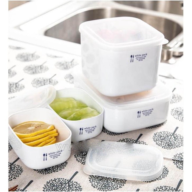 Set Hộp thực phẩm White pack Nakaya Nhật Bản nắp dẻo, kháng khuẩn 280ml, 700ml, 900ml, 1L dùng trong