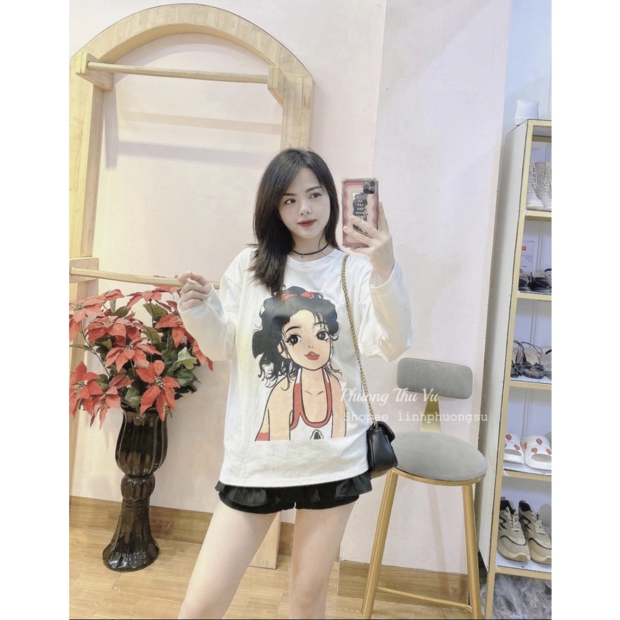 Áo thun dài tay in hình cô gái hot tread bắt mắt 2 màu đen trắng
