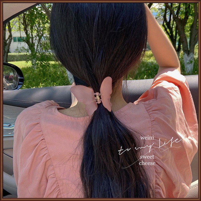 Kẹp Tóc Acrylic Màu Trơn Hình Bướm Dễ Thương Chống Trượt Cho Nữ
