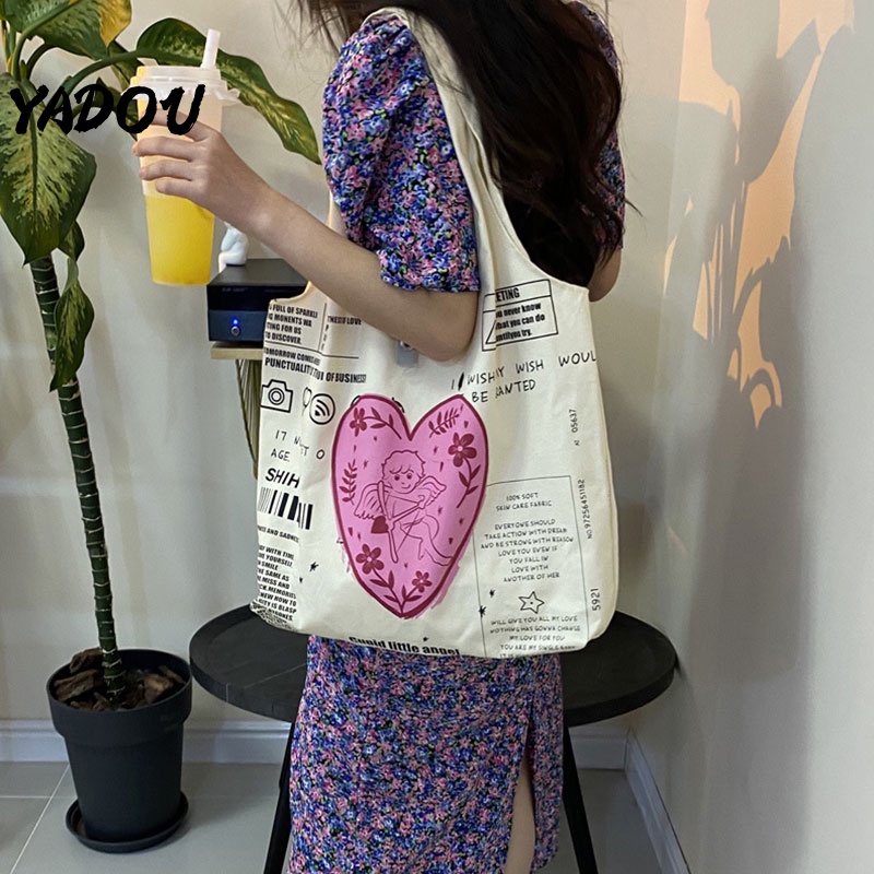 Túi Xách Canvas Cỡ Lớn Màu Sắc Tương Phản Phong Cách Hàn Quốc