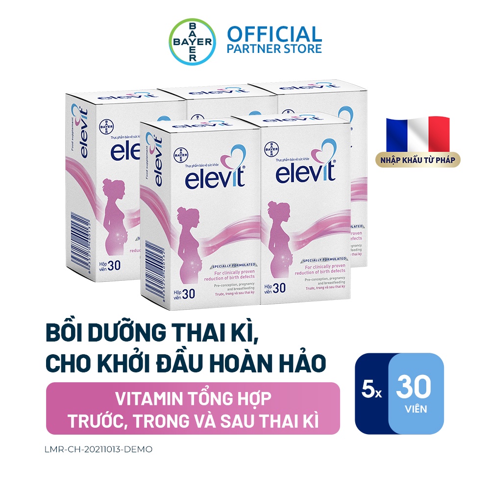 Bộ 5 Hộp Vitamin Bầu Tổng Hợp Elevit Cho Phụ Nữ Trước, Trong và Sau Thai