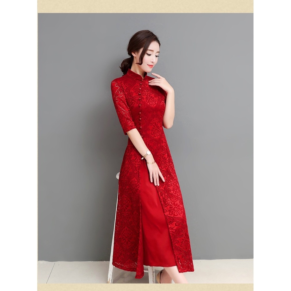 Đầm Sườn Xám Cách Tân Dáng Dài Phối Ren Thời Trang Xuân Hè 2018 Hàng Ngày Phong Cách Mới Dành Cho Bạn Nữ 8121