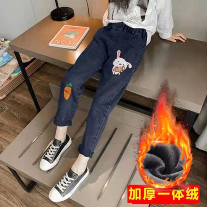 Quần Jean Dài Lót Lông Cừu Dày Dặn Thời Trang Mùa Đông Cho Bé Gái 6 Tháng Tuổi