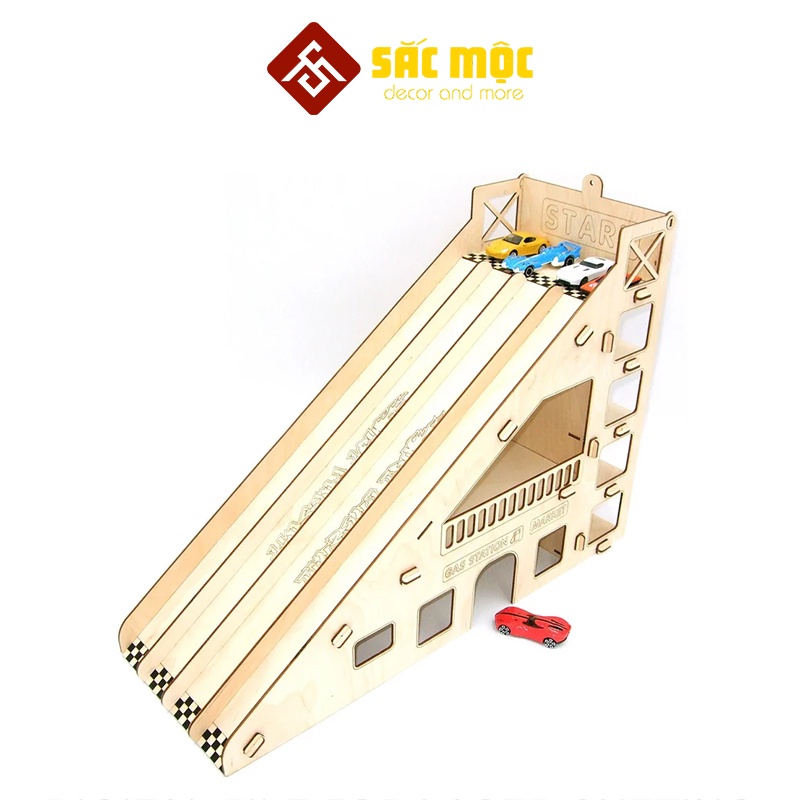 Đồ Chơi Mô Hình #3 Đường Ray Xe Trượt 4 Làn Cho Bé Bằng Gỗ Tự Lắp Ráp Size 55*21*40cm