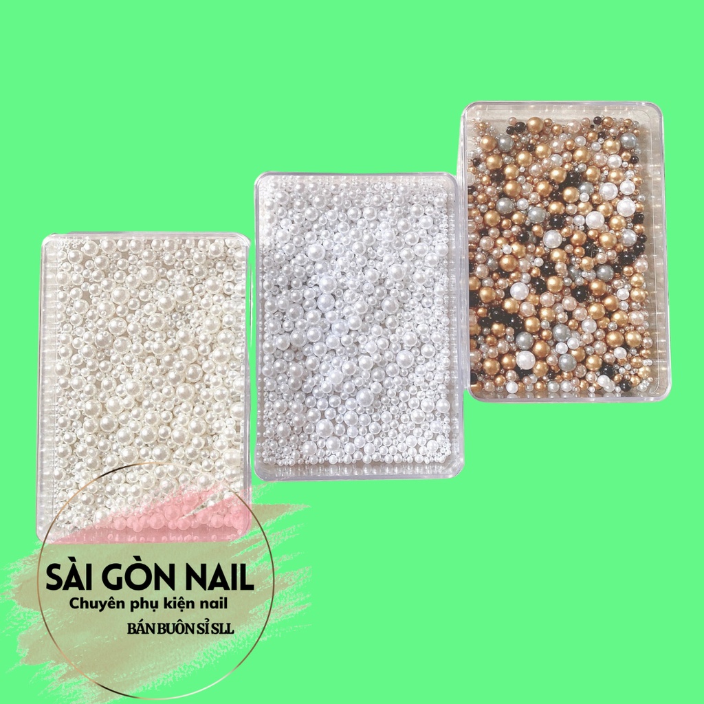 Khay Hạt Trai Tròn Set Hạt Trai Nhiều Size Nail