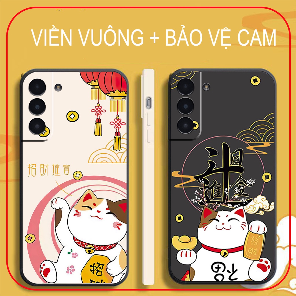 Ốp Lưng Cạnh Vuông, Bảo Vệ Cam. Samsung S21 / S21 PLUS / S20 FE Mèo Thần Tài May MẮn