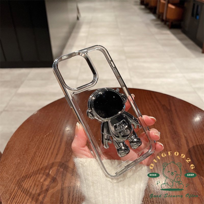 Ốp Điện Thoại Acrylic Hình Phi Hành Gia Có Giá Đỡ Mạ Điện Cho Iphone 14 13 12 11Promax / 14 Plus