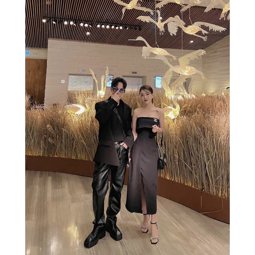 ĐẦM MIDI CHOKER XẺ ĐÙI