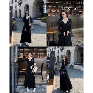 Đầm dáng xoè dài tay cổ bẻ