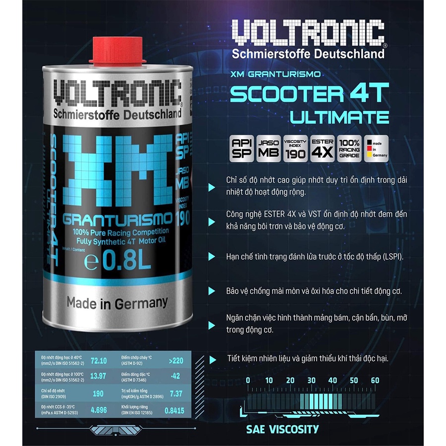 Dầu nhớt cao cấp xe tay ga Voltronic XM Scooter Ultimate Racing 0.8L