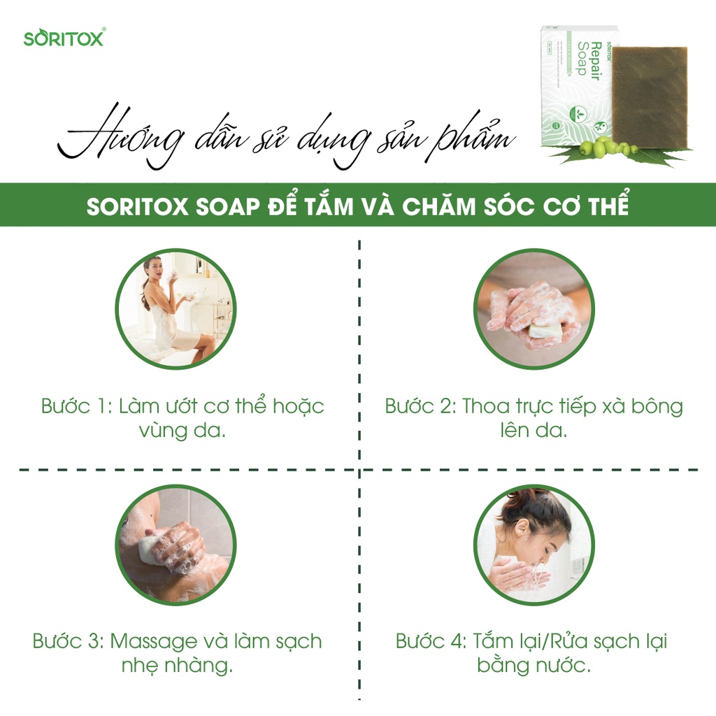 🍀🍀 Soritox Soap 130GR - Xà bông thảo mộc chăm sóc da, mờ thâm, sạch mụn, sáng da với tinh chất lá