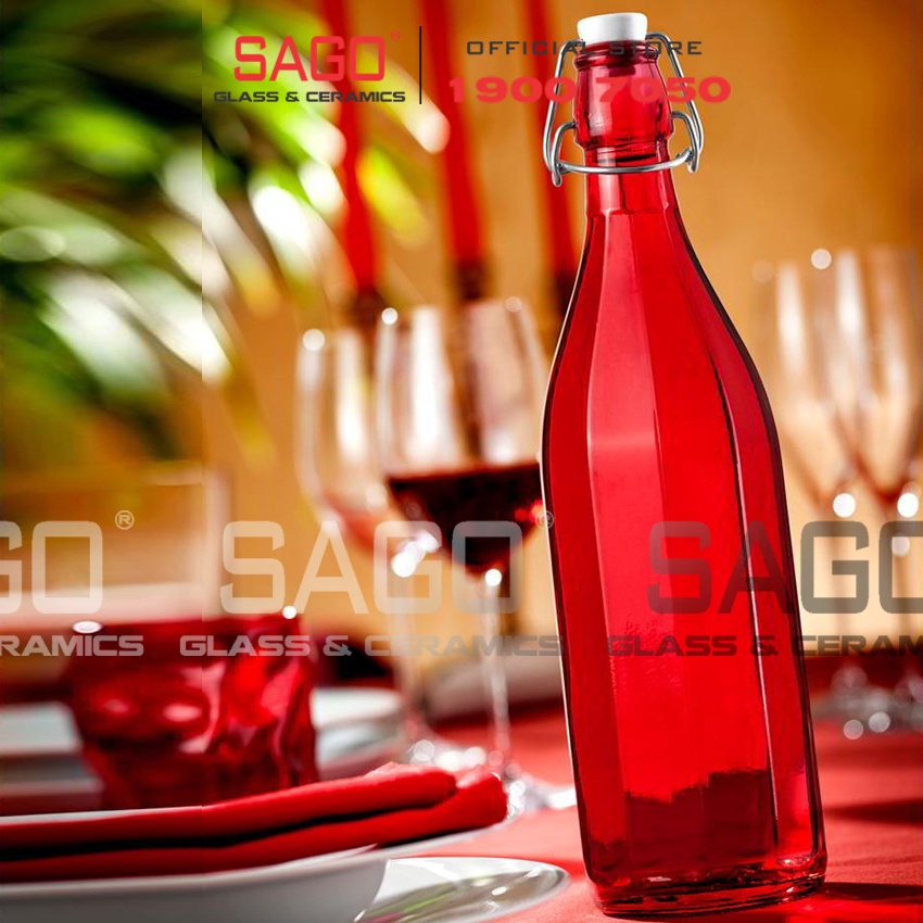 Chai Thủy Tinh 1000ml Nắp Gài nhiều màu