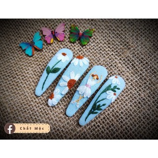 Kẹp tóc thêu tay hoa cúc trắng