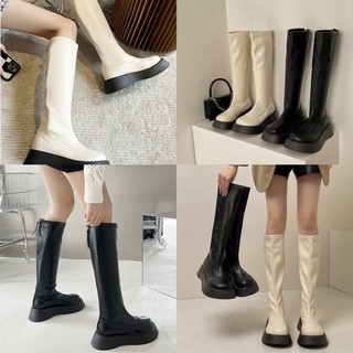 GIÀY BOOT CAO CỔ ĐEN / KEM NGANG GỐI [ Hàng Có Sẵn ]