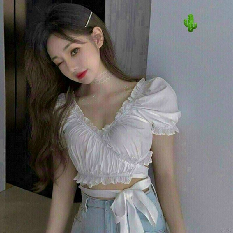 Áo kiểu croptop cột nơ eo phong cách tiểu thư 1991x shop
