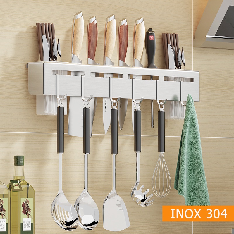 Giá Treo Đồ Nhà Bếp, Giá Cài Dao, Kéo, Đồ Dùng Nhà Bếp Đa Năng Bằng Inox Không Gỉ,Tặng keo dán cường lực MKS021