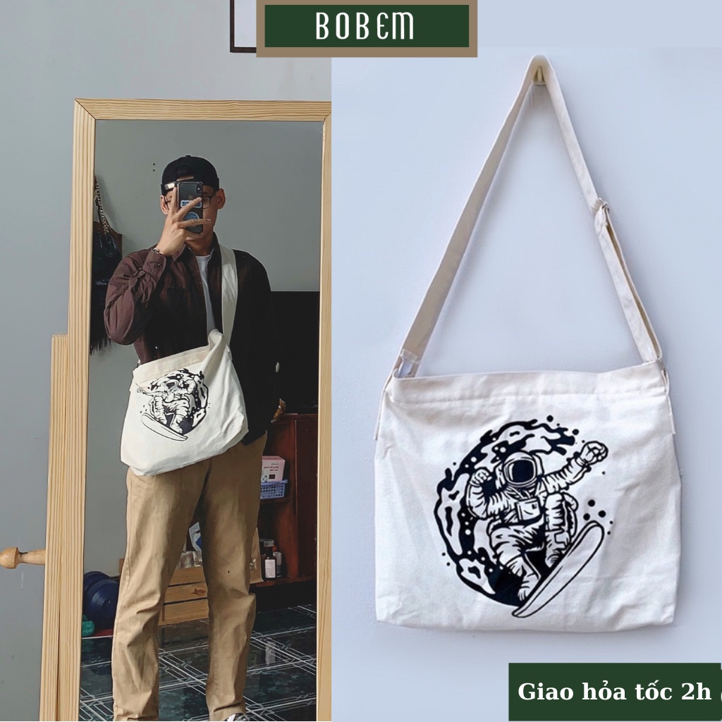 Túi đeo chéo đi học canvas - Form rộng, túi đeo chéo nam nữ Phi hành gia
