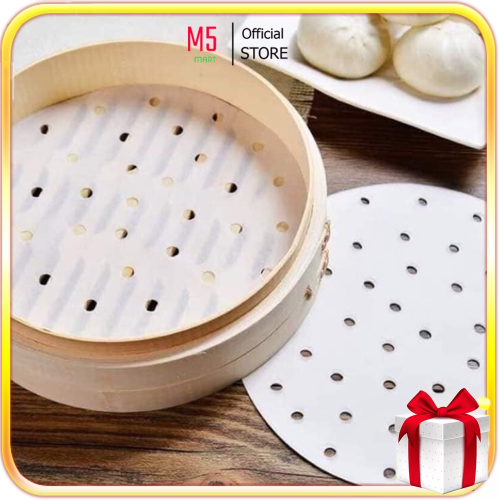 Giấy nến đục lỗ size 22cm, 100 tờ/ tệp dùng cho hấp, nướng, nồi chiên không dầu
