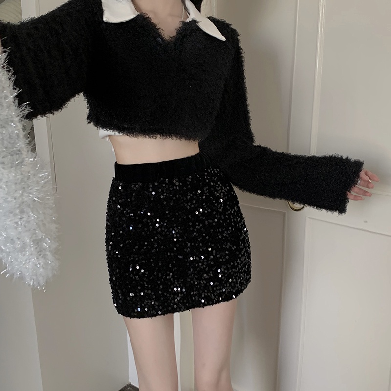 Chân Váy Chữ a Lưng Cao Đính Kim Sa Lấp Lánh Thời Trang Cho Nữ