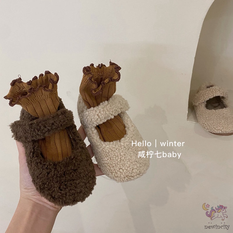 Giày Bít Mũi Giữ Ấm Chống Trượt Phong Cách Hàn Quốc Cho Bé