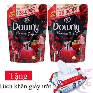 Combo 2 bịch Nước xả vải Downy Đam Mê hương nước hoa túi 2.2 lít Tặng 1 bịch khăn giấy ướt 80 tờ - nước xả quần áo 2,2L