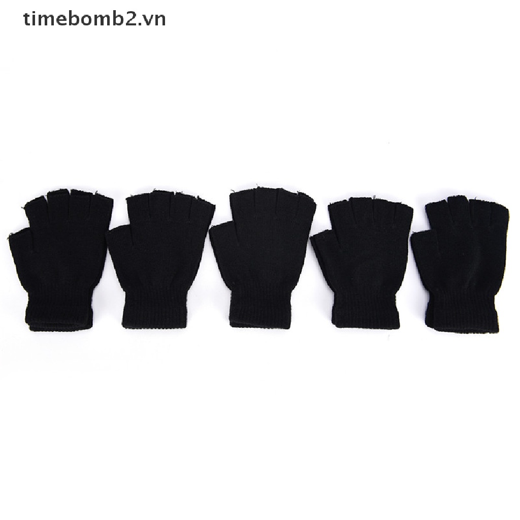 Găng Tay Đen Hở Ngón Co Giãn Giữ Ấm Mùa Đông Cho Nam