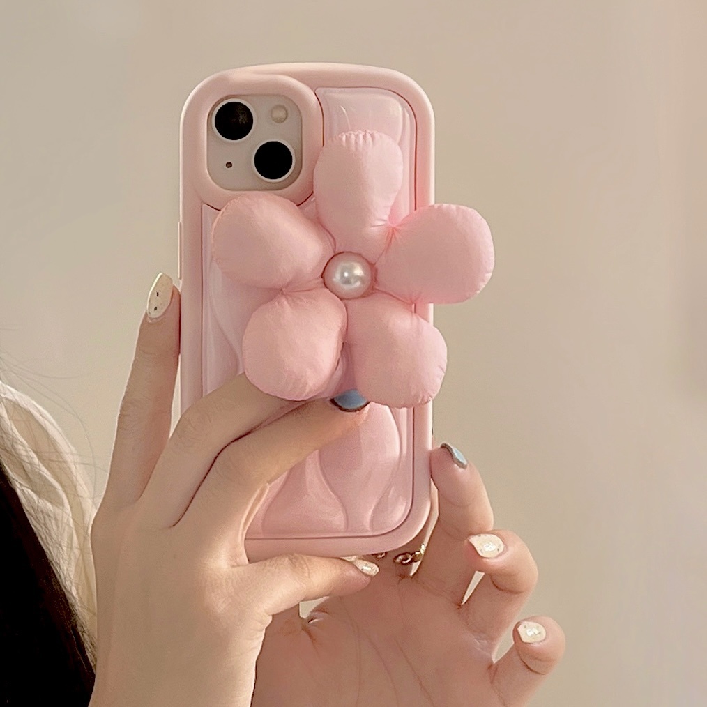 Ốp Điện Thoại TPU Dẻo Màu Trắng Hồng Họa Tiết Hoa 3D Dễ Thương Cho iPhone 14 13 12 11 Pro Max Plus