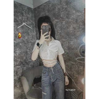 áo sơ mi croptop buộc dây eo