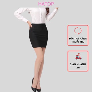 Chân váy công sở ôm HATOP dáng ngắn vải thun co giãn 4 chiều loại 1 màu đen có 1 túi bên trong CVOD015