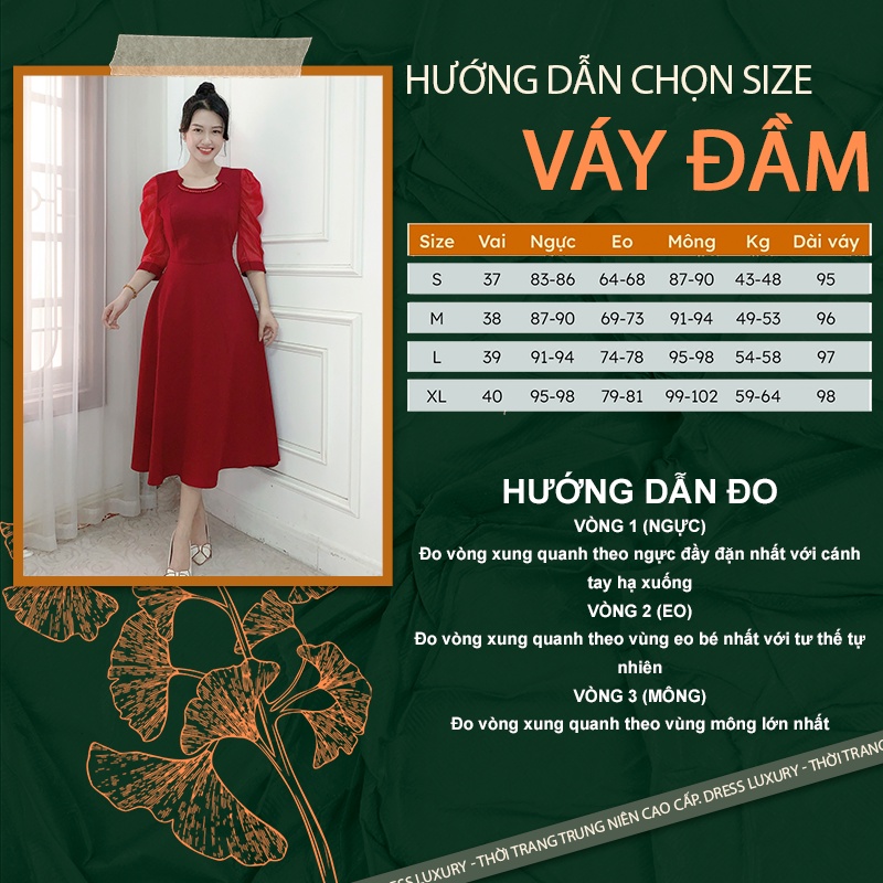 Đầm váy trung niên cho mẹ DRESS LUXURY NX dáng chữ A tay lỡ phối ren, cổ tròn, vải nhung cao cấp sang trọng đi tiệc
