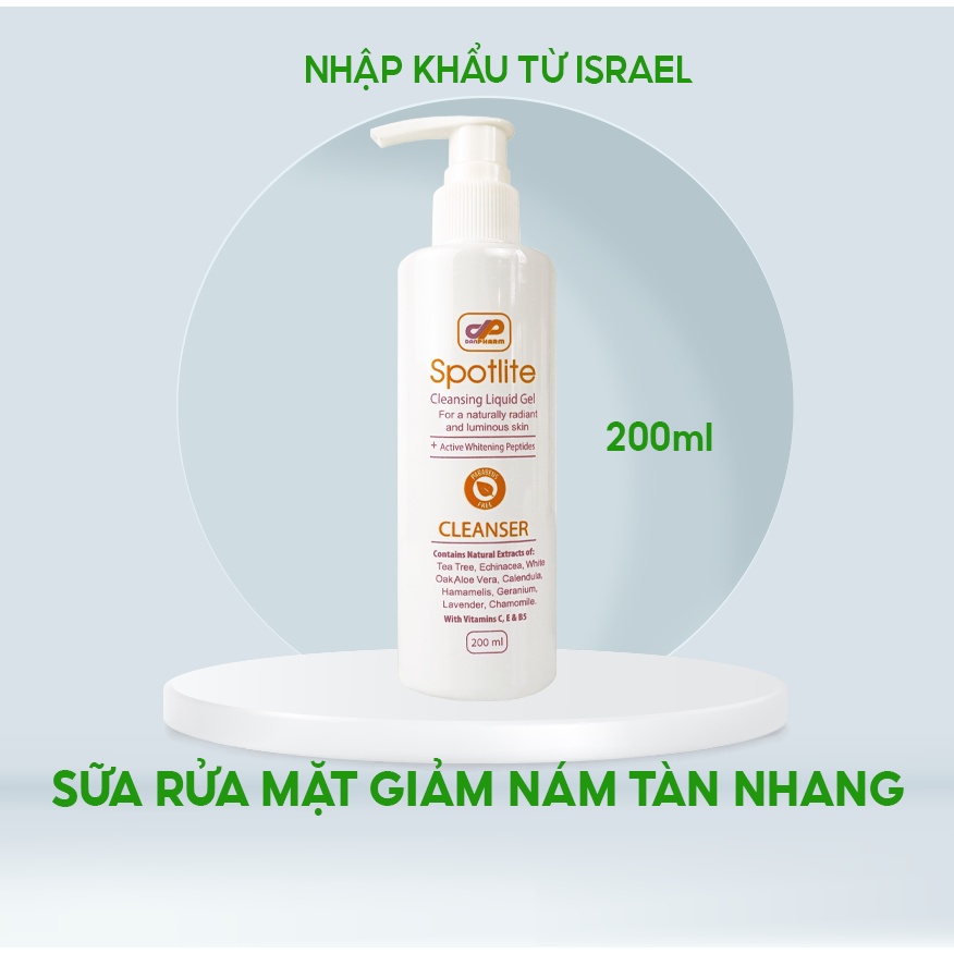 Sữa rửa mặt Spotlite Cleansing Liquid Gel pH~5 Danpharm xuất sứ israel làm trắng da, giảm nám sạm, tàn nhang