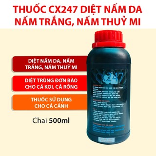Dung dịch CX247 chai 500ml trị dứt cá koi bị nấm da, nấm trắng, nấm thuỷ mi, trùng đơn bào cho cá cảnh, cá rồng