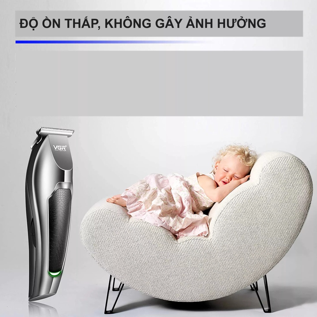 Tông Đơ Cắt Tóc Cho Bé VGR Tăng Đơ Chấn Viền Chuyên Nghiệp Kiêm Tông Đơ Cắt Lông Chó Không Dây Pin Trâu TẶNG 5 Đầu Cạo
