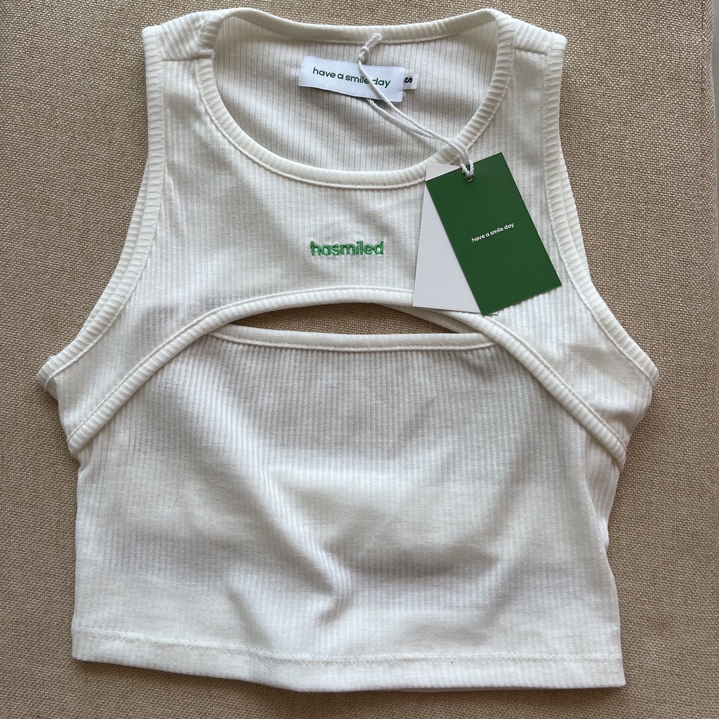 HASMILED - "HASMILED" Áo crop thun gân với hình thêu logo