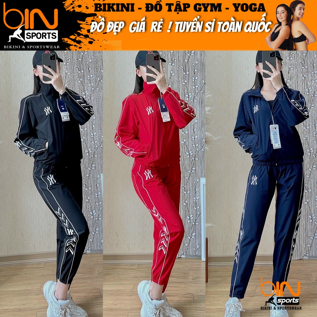 Bộ thể thao nam nữ dài tay dài khóa kéo quần dài ống bo thu đông có túi, set si gió logo thêu chất đẹp Bin Sports BD176