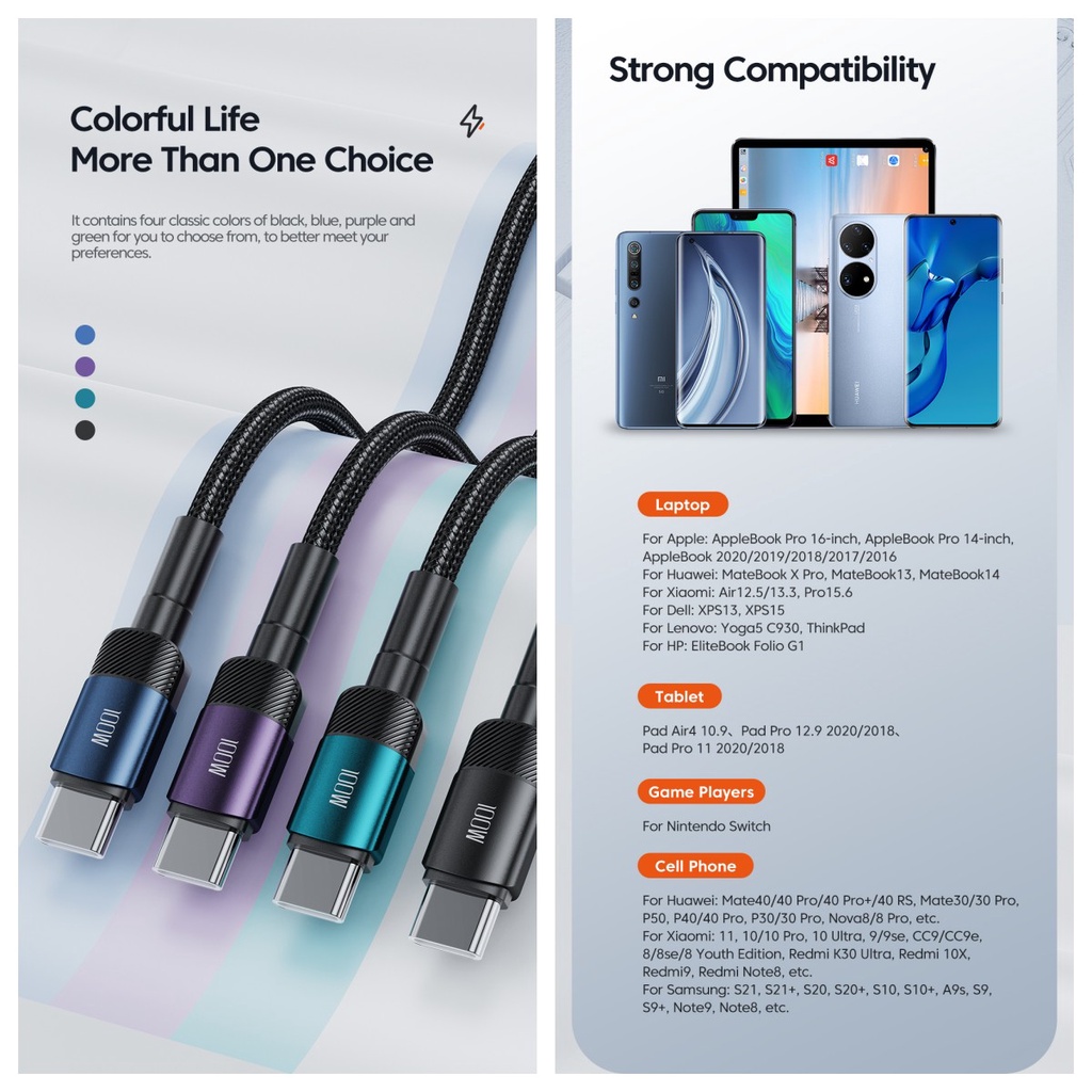 Dây Cáp Sạc Nhanh 100W USB Type C Sang Type C 60W Cho Máy Tính Bảng Samsung Xiaomi