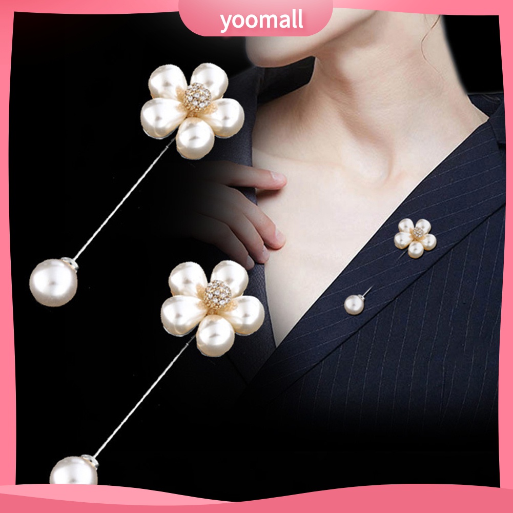 Ghim Cài Áo Hình Bông Hoa Đính Ngọc Trai Giả Thanh Lịch Dành Cho Nữ