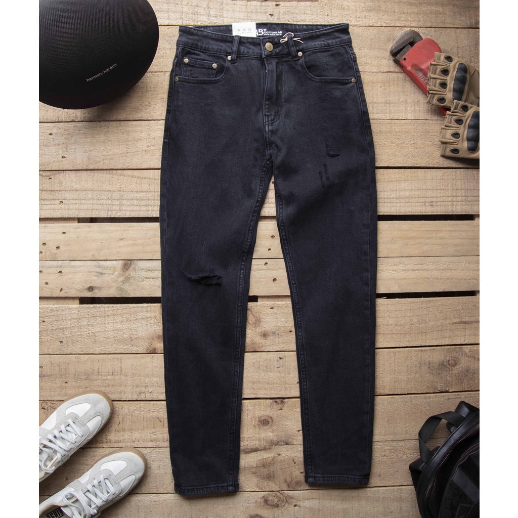 Quần jean nam màu xám đen rách gối chất co giãn from slimfit thương hiệu LAB - QJLAB221016