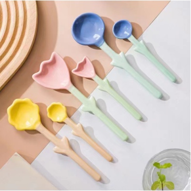 Thìa gốm hoa pastel THIA4 cute dễ thương thìa cơm muôi canh gốm sứ