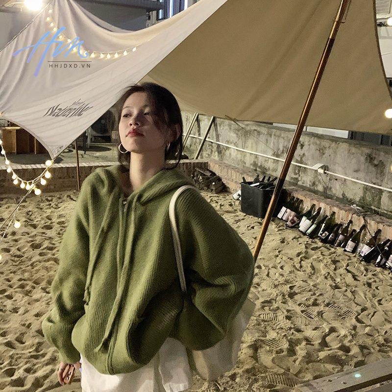 Áo Khoác Len Cardigan Tay Dài Dáng Rộng Có Khóa Kéo Phong Cách Mới Mùa Thu 2022 Dễ Phối Đồ Cho Bạn