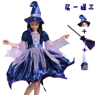 Quần áo Halloween. Trang phục hóa trang Halloween. Bộ quần áo phù thủy hóa trang halloween cho bé gái